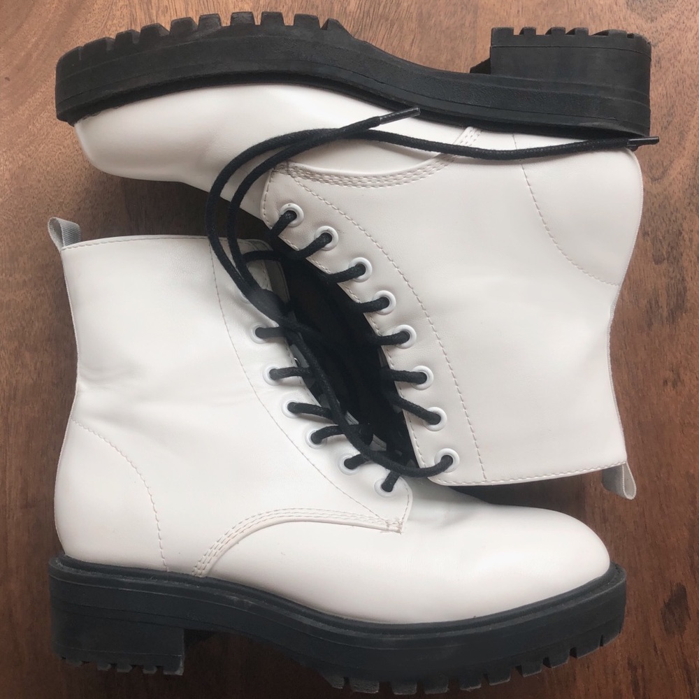 white Doc Martens style combat boots